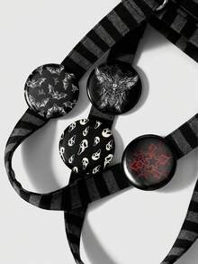 ROMWE 4 Y2k Sweet Cool Babes Retro Punk Personalized Fashion Dark Wind Gothic Two-Dimensional Bar Stamp Black/White/Red Thorns Stars Rattan Mo Hot Diamond Cross Wing Wings Skeleton Grimace Bat Moth Full Of Silver Pins Badge Brooch Hand Account Decoration Bag Pendant, Combination Set, Suitable For Sisters, Girlfriends, Couples, Friends, Girls, Daily Wear, Holiday Gifts - Multicolor-12 - View 4