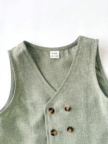 Baby Boy Gentleman Outfit - Vest And Shorts Set - Green - View 5