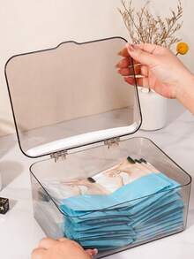 1pc Transparent Tape Covered Storage Box, Dust-Proof Medicine Box, Desktop Storage Box, Large Capacity Medicine And Cosmetics Basket, Jewelry Display Box, Multifunctional Flip Type Storage Box, Suitable For Hospitals, Schools, Offices, And Homes - Clear - View 2