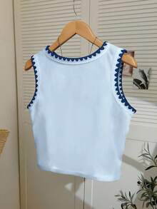 Top de tirantes con bordado de ballena para mujer, chaleco bordado con ribete de concha a la moda - Multicolor - Ver 2