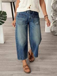 EMERY ROSE Jeans acampanados de lavado casual de talla grande - Azul - Ver 7