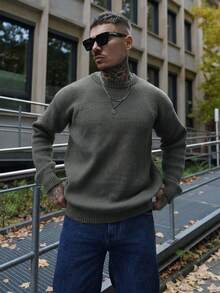 Artur Kramer ANDREILEE Men's Casual Pullover Sweater, Streetwear Style, Solid Color, Long Sleeve, Round Neck, Loose Fit, Short Length, Lightweight, Polyester, Suitable For Spring, Autumn And Winter - Green - View 6