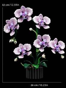 619片紫色兰花积木套装，花瓣关节灵活，可DIY兰花盆栽积木，成人积木套装，适合家居装饰、办公桌装饰、展示架装饰，情人节礼物、生日礼物、新年礼物 - MJ蝴蝶蘭 - 查看 6