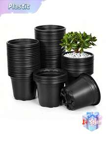 Plastic Flower Pot, Resin Round Garden Planter, Suitable For Seedlings And Flowers, Durable Lawn And Gardening Tool, Practical Spring Essentials - Multicolor - View 1