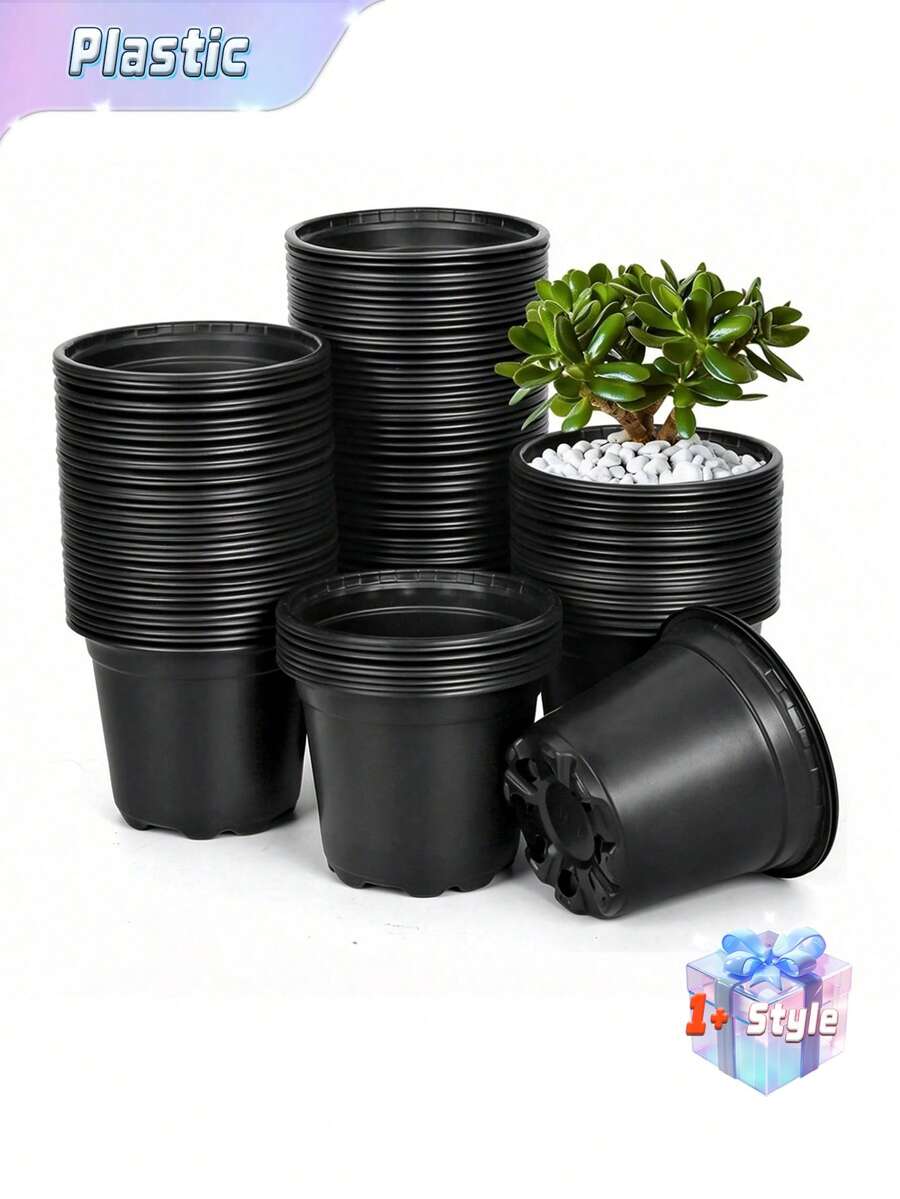 Plastic Flower Pot, Resin Round Garden Planter, Suitable For Seedlings And Flowers, Durable Lawn And Gardening Tool, Practical Spring Essentials - Multicolor - View 1