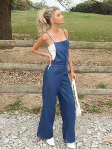 Sydney Algeri Women's Casual Washed Wide Leg Denim Jumpsuit - Dark Wash - View 5