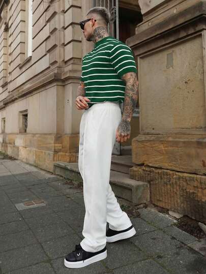 Artur Kramer ALTZTAR 宽松轻薄条纹针织圆领短袖T恤，休闲商务修身男士夏季清凉T恤