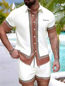 Manfinity RSRT Men's Contrast Color Short Sleeve Button Front Casual Shirt Set, Summer - Multicolor - View 5