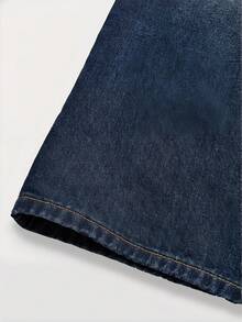 Girlism 少女时尚休闲 Y2k 复古酷炫街头风，重返校园学院风，闪亮十字图案和水钻设计，街头黑色宽松牛仔裤，柔软舒适，适合日常穿着，也适合秋冬季节、锐舞派对和街头潮流，黑色宽松牛仔裤，刺绣阔腿牛仔裤 - 深色水洗藍 - 查看 4