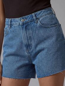 MUSERA Plus Size Low Rise White Raw Hem Denim Shorts Spring Summer Elegant Easter Cute Vacation Casual Everyday Core Denim - Blue - View 3