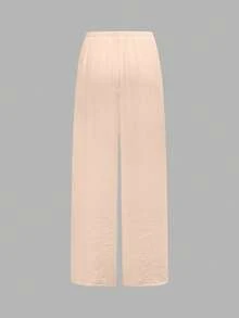 Swim Chiccia 1 件套女士夏季海滩纯色抽绳腰直筒宽松罩衫裤 - 卡其色 - 查看 7