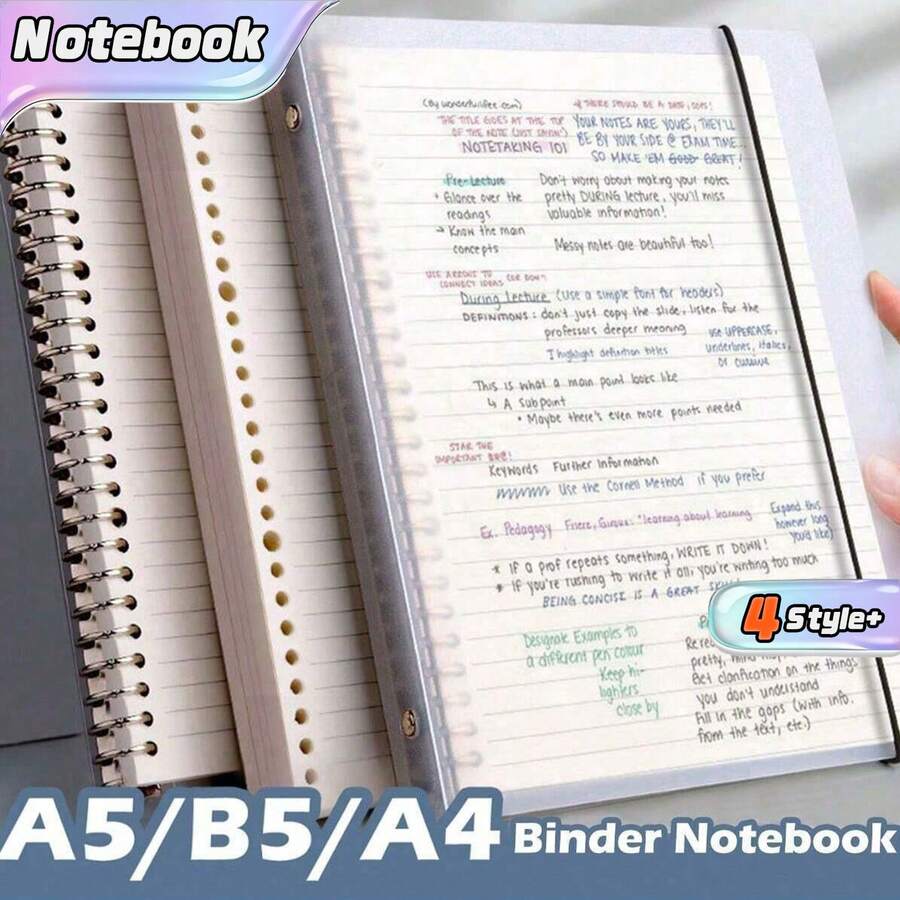 DIY Loseblatt-Notizbuch A4/B5/A5 Kunststoffhülle mit 5 Arten von frei kombinierbaren Loseblatt-Kernen, Schulmaterial, Rückkehr zur Schule - Verschiedenfarbig - Übersicht 1