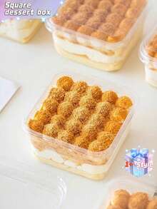 提拉米苏盒、千层酥盒、豆浆盒、水果慕斯盒，方形，一次性透明甜点包装盒，10个装 - 透明 - 查看 3