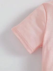 T-shirt à manches courtes imprimé de lettres roses décontracté et doux pour jeunes filles, coupe ample et confortable, convient pour les sorties quotidiennes, les activités scolaires, les rassemblements familiaux, les jeux en extérieur et les séances photo - Multicolore - Voir 6