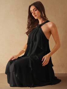 Silquee Women's Solid Color Backless Sleeveless Dress,Dresses For Women Summer - Black - View 2