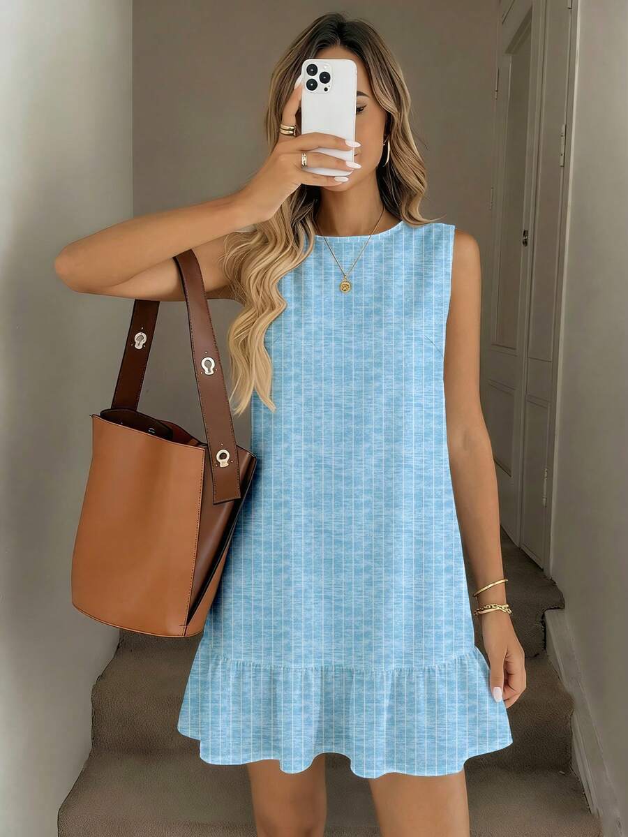 Easowa 女士印花迷你连衣裙，适合春夏穿着 - 藍色 - 查看 1