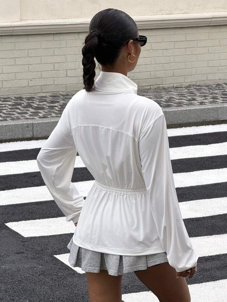Women's Solid Color Fitted High Neck Long Sleeve Casual Sports Spring/Summer Jacket