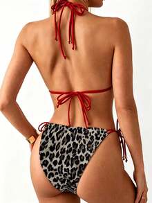 Swim Basics Conjunto de bikini con estampado de leopardo para vacaciones en la playa - Multicolor - Ver 2