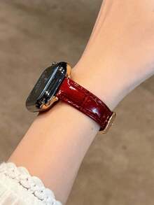 时尚品牌 D 字母金色金属装饰软皮表带，适用于 46mm 38mm 40mm 41mm 42mm 44mm 45mm 49mm 表盘；优雅女士珍珠皮革替换表带，适用于 Series 11 10 9 8 7 6 5 SE Ultra 2；时尚配饰，适合女孩，圣诞节和情人节礼物。 - 酒紅色 - 查看 4
