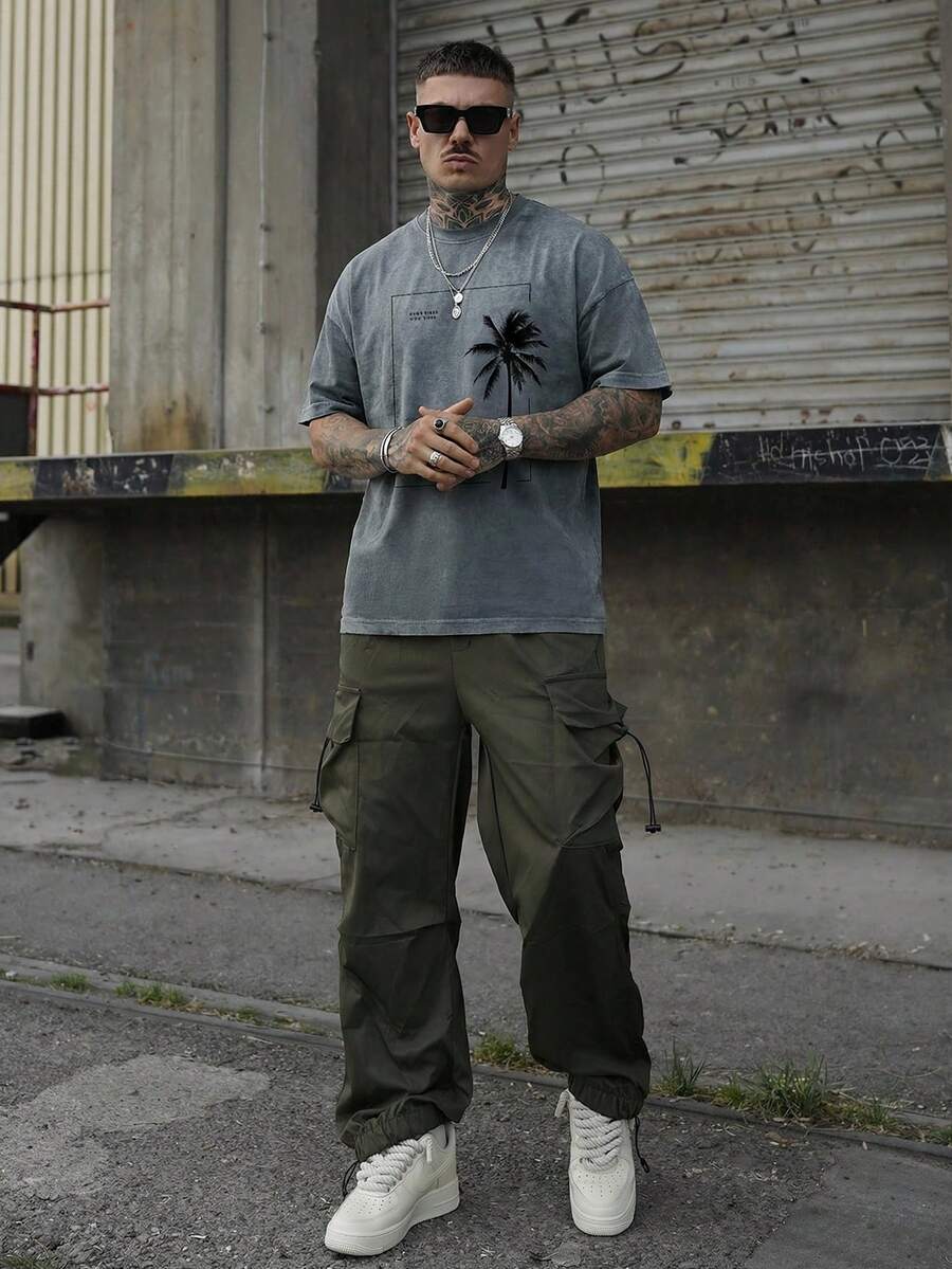 Artur Kramer 男士休闲复古美式印花短袖 T 恤，Emo，2000 年代风格 - 淺灰紫 - 查看 1