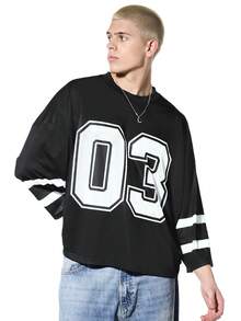 SUMWON Jersey Mesh Sports Number Print Black Oversized T-Shirt - Black - View 3
