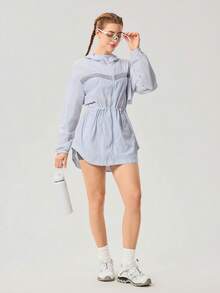 OutZeal 女士长款拼接防晒外套，春夏款 - 淺藍色 - 查看 6