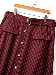 Plus Size Women's New Elegant Versatile Casual Commute Minimalist Striped A-Line Skirt, Spring/Summer - Burgundy - View 3