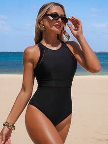 26SS Tummy Control One-Piece Swimsuit, Black, For Summer Vacation - Black - View 5