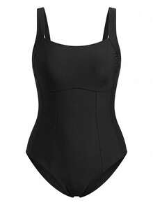 Shapewave 1 bộ đồ bơi liền thân màu trơn cỡ lớn cho nữ - màu đen - Xem 7