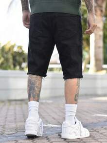 Devon Thys Men's Ripped Relaxed Fit Denim Knee Length Shorts - Black - View 2