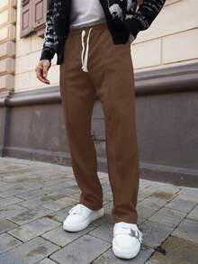 Artur Kramer Men's Solid Color Drawstring Waist Casual Pants - Coffee Brown - View 5
