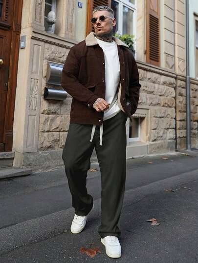 Artur Kramer 2 件套男士灯芯绒直筒休闲裤，宽松百搭运动裤，适合春秋季