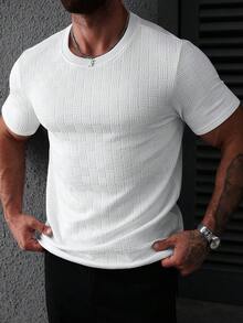 Manfinity CasualCool T-shirt à manches courtes de couleur unie, polyvalent et décontracté pour le port quotidien pour hommes - Blanc - Voir 5