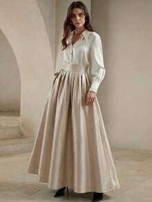Anewsta Classic Elegant Vintage Holiday Party A-Line Skirt For Women - Champagne - View 4