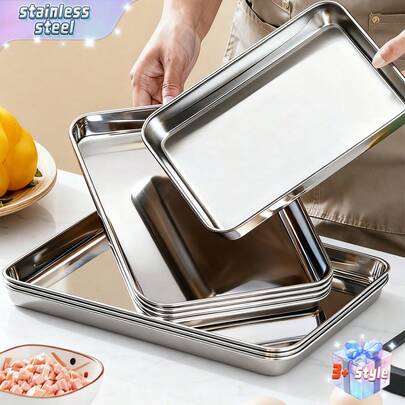 1 件 / 3 件，不锈钢服务托盘，烤盘，平底蒸笼，厨房食品储存容器，非常适合烤鱼、蒸笼、烘焙蛋糕烤盘，耐用且耐热，烤盘 | 时尚厨房用品 | 耐用托盘