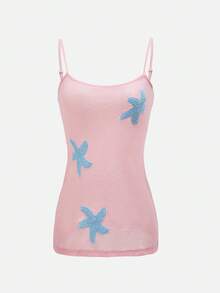 Swim Mod Women's Starfish Applique Fitted Camisole Dress Swimsuit Cover Up Beach Vacation 2 Pieces Set Hot Pink Aqua Blue Summer Tropical - Multicolor - View 16
