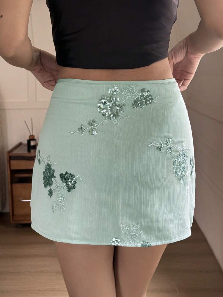 Sequin Embroidered Low Waist Super Skirt, Sexy Resort Summer Skirt For Women