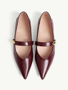 CUCCOO CHICEST Women Shoes Spring. New Pointed Flat Heel Romantic Elegant Burgundy PU Metal Shell Buckle Women's High Flat Shoes Dress Shoes Bridal Shoes Wine Season Sign For Valentine's Day Elegant Versatile - Burgundy - View 10