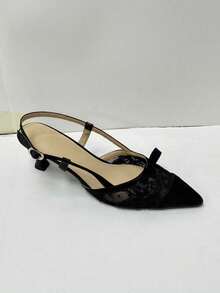 CUCCOO HITCHD Sapatos Femininos Apricot Laço de Renda Sapatos de Casamento Damas de Honra Bico Fino Banquete Salto Alto Vazio - Preto - Visão 11