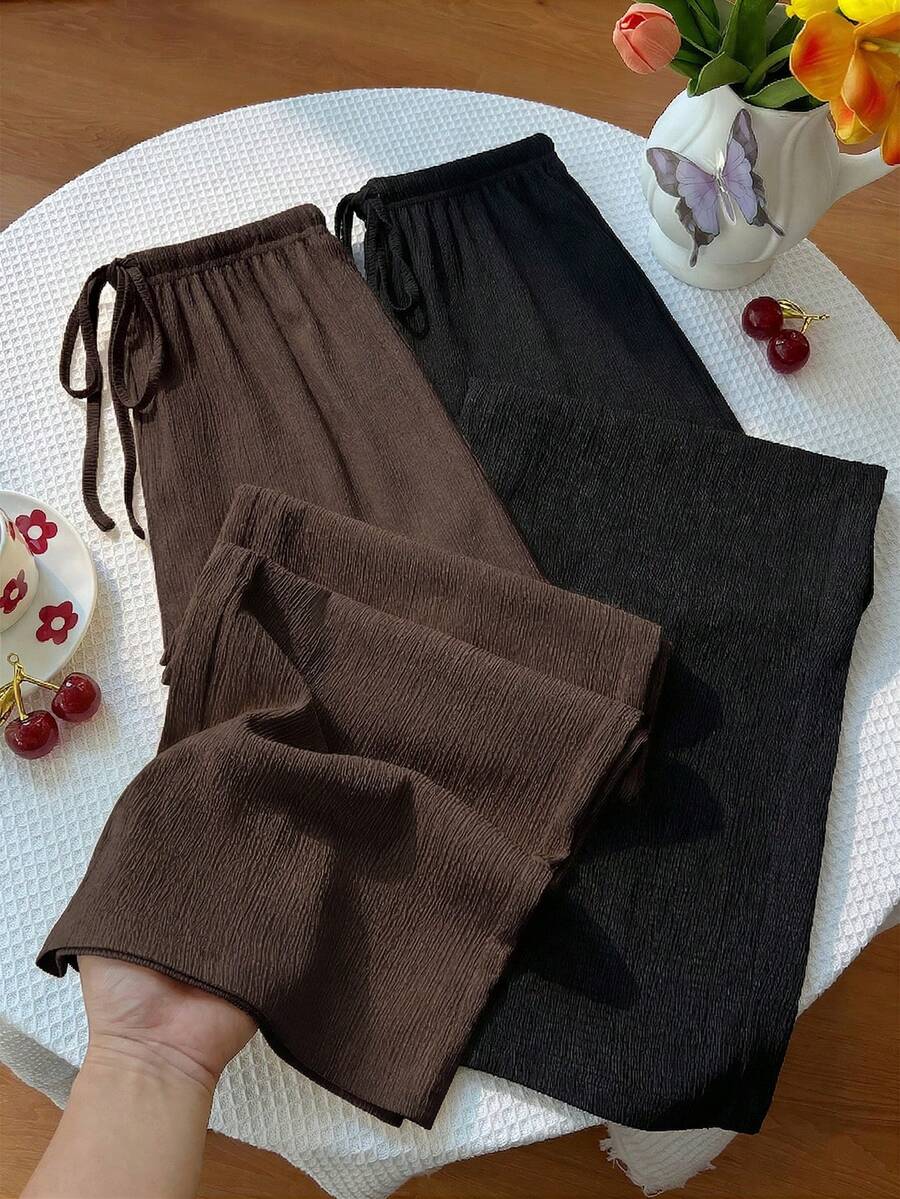 Sweetra Y2K Casual Vacation Versatile Collegiate Textured Wide Leg Pants - Multicolor - View 1