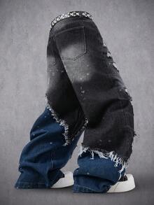 Manfinity Denimwave 美式街头风破洞阔腿宽松牛仔裤 - 彩色 - 查看 2
