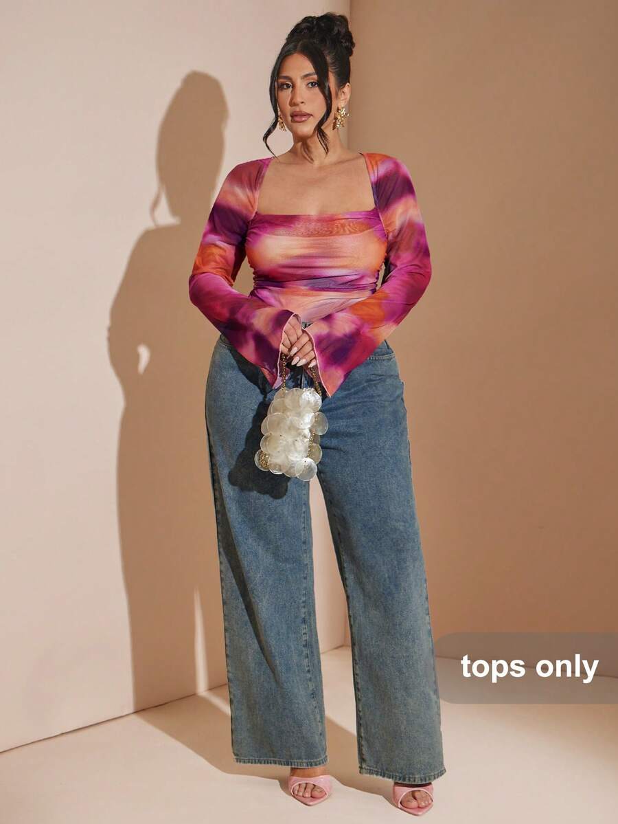 SHEIN BAE Bộ đồ liền thân ôm sát gợi cảm in họa tiết tie-dye dành cho kỳ nghỉ