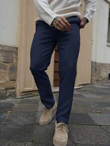 Artur Kramer Men Drawstring Casual Loose Straight Leg Multipurpose Sports Outdoor Pants, Business Formal Style, Fall - Navy Blue - View 5