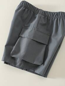 SHEIN 2件套男女宝宝休闲条纹背心上衣和工装短裤套装，男宝宝套装，男宝宝夏季服装 - 灰色 - 查看 6