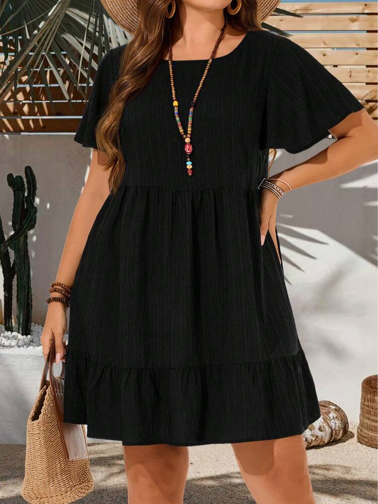 Plus Size Vacation Casual Solid Color Short Sleeve Dress,Summer Outfits For Women,Easter Dress Women,Bohemia,Rave Outfits,Easter Outfit Curve,Country Concert Outfit