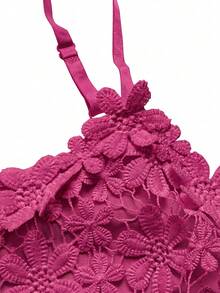 Rometta Plus Size Women's Fashionable Lace Strap Bodysuit - Hot Pink - View 4