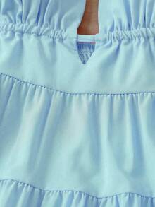 GlowEve Gaun Mini Wanita Polos Berlipit Kasual untuk Kencan dan Pesta - Baby Blue - View 4