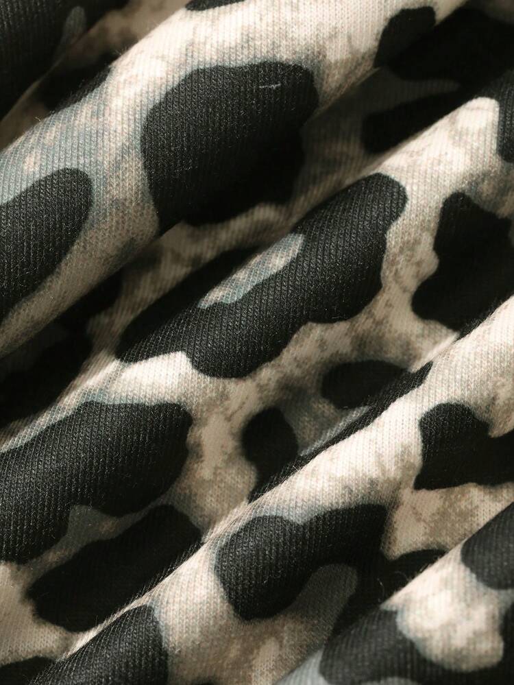 Leopard Print Digit V-Neck Short Sleeve T-Shirt For Women Y2k Summer