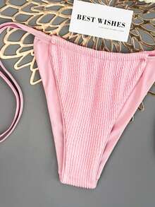 Swim Vcay 2026 Spring/Summer Green Glitter Spaghetti Strap Backless Tie-Side High Cut Bikini Swimsuit, Influencer Two Pieces Set - Multicolor - View 5