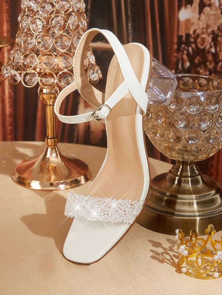 CUCCOO TILAWA Women Fashion Crystal & Glass Rhinestone Decor High Heel Sandals, Suitable For Outdoor Events & Parties Spring Shoes Spring Break Easter Prom Heels